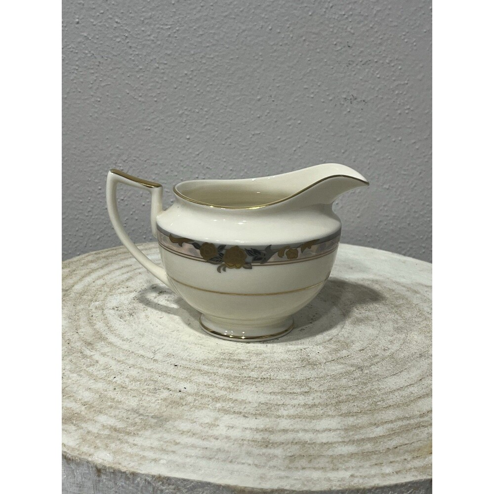 Mikasa Prose Creamer Pitcher Fine Ivory LAC79 Gold Trim Muted Floral Rose Japan